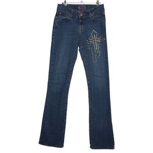 Wrangler Mae Low Rise Bootcut Razzle Dazzle Jeans Rhinestone Stud Cross Size 3/4